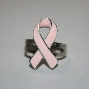 💗 Beautiful Silver & Pink Ribbon Awareness Ring – Adjustable Size 6.5–8 Support